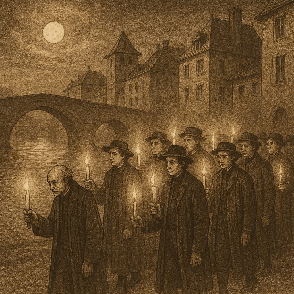 Illustration de La procession nocturne des anciens instituteurs d'Espalion